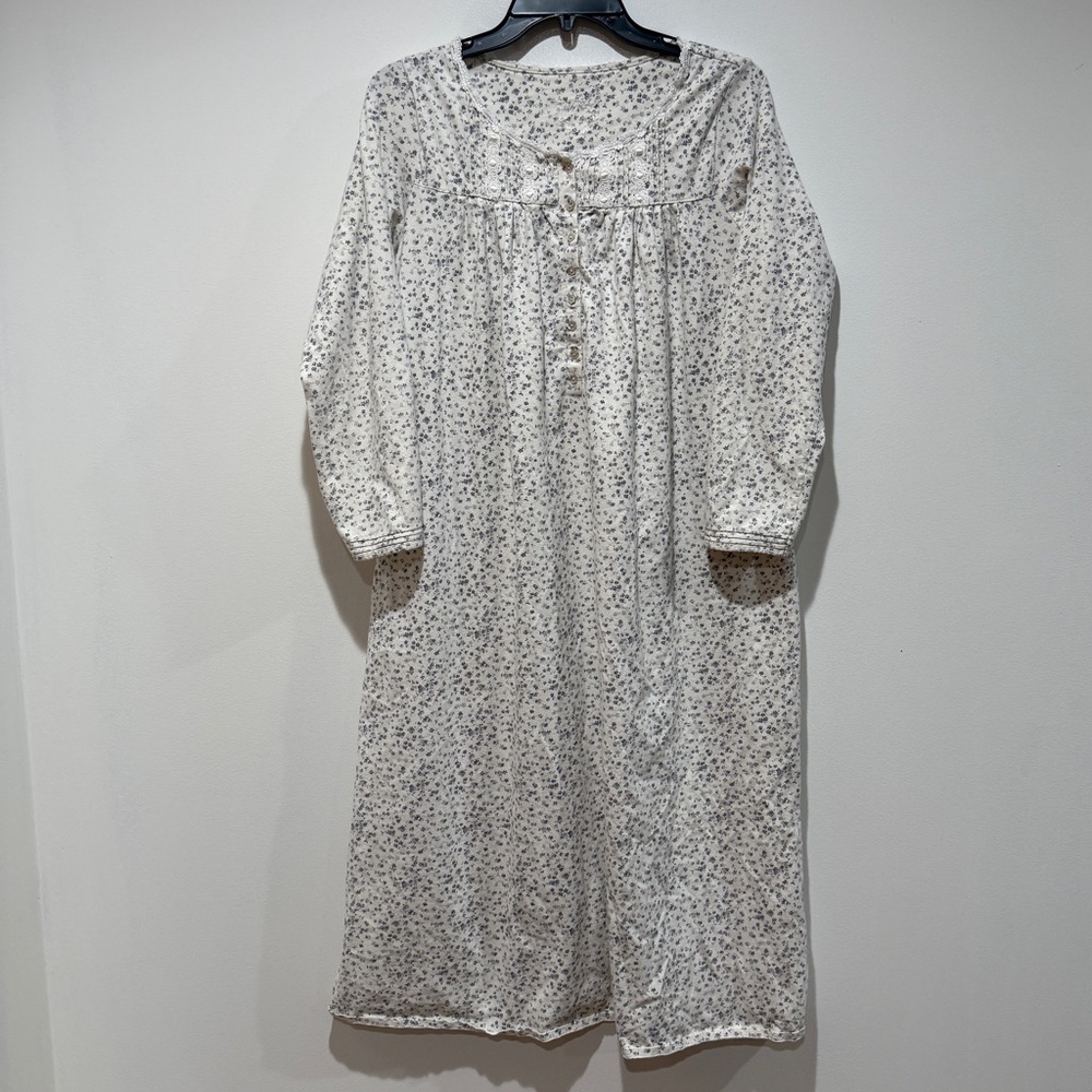 Eileen West Floral 100% Cotton Flannel Midi Night Gown Medium M Cottagecore Trad